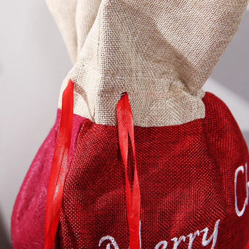 Hot Sale Linen Large Drawstring Bag Printed Custom Santa Sack Candy Bag Personalized Christmas Sacks Bag for Gifts