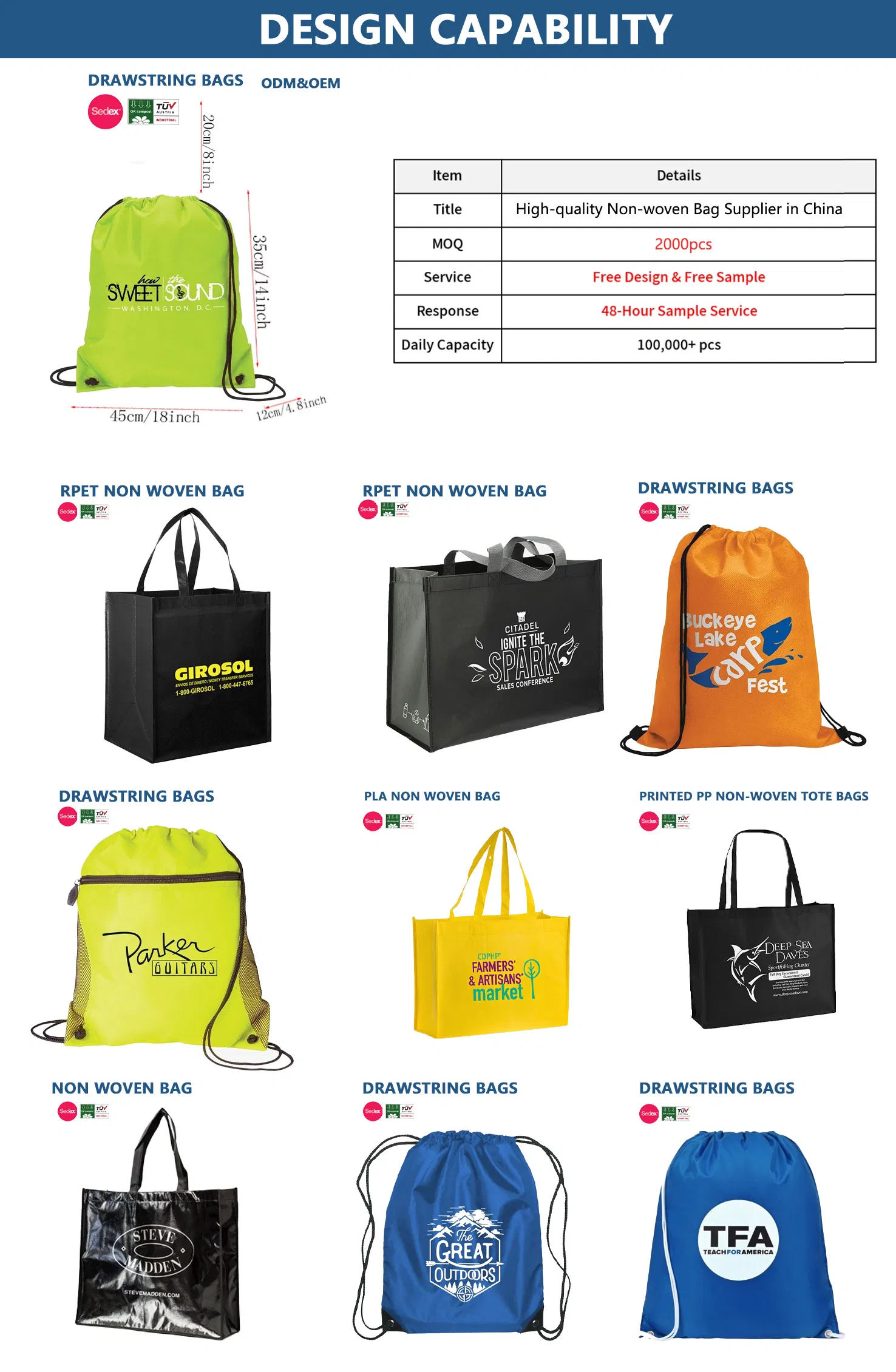 Drawstring Backpack Shopping Polyester Nylon Sports Backpack