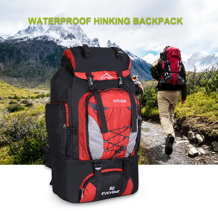 80L Large Capacity Rucksack Drawstring Nylon Outdoor Camping Travelling Waterproof Hiking Backpack