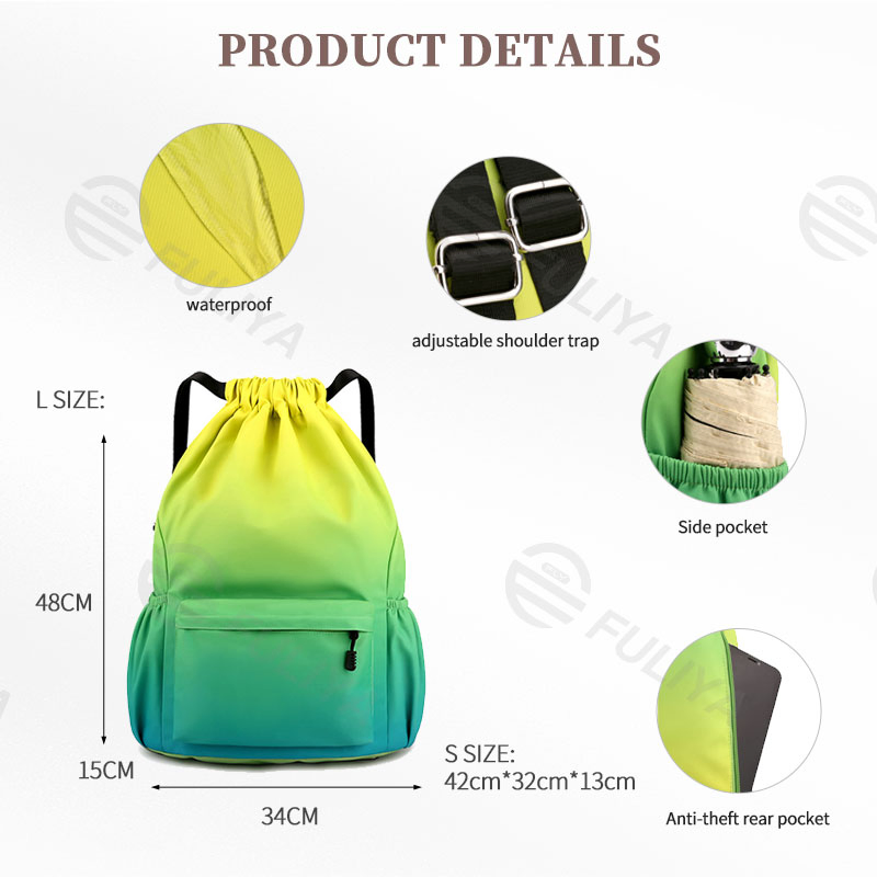Fuliya Custom Large Capacity Outdoor Causal Sport Basketball Bag Waterproof Nylon Gradient Drawstring Backpack