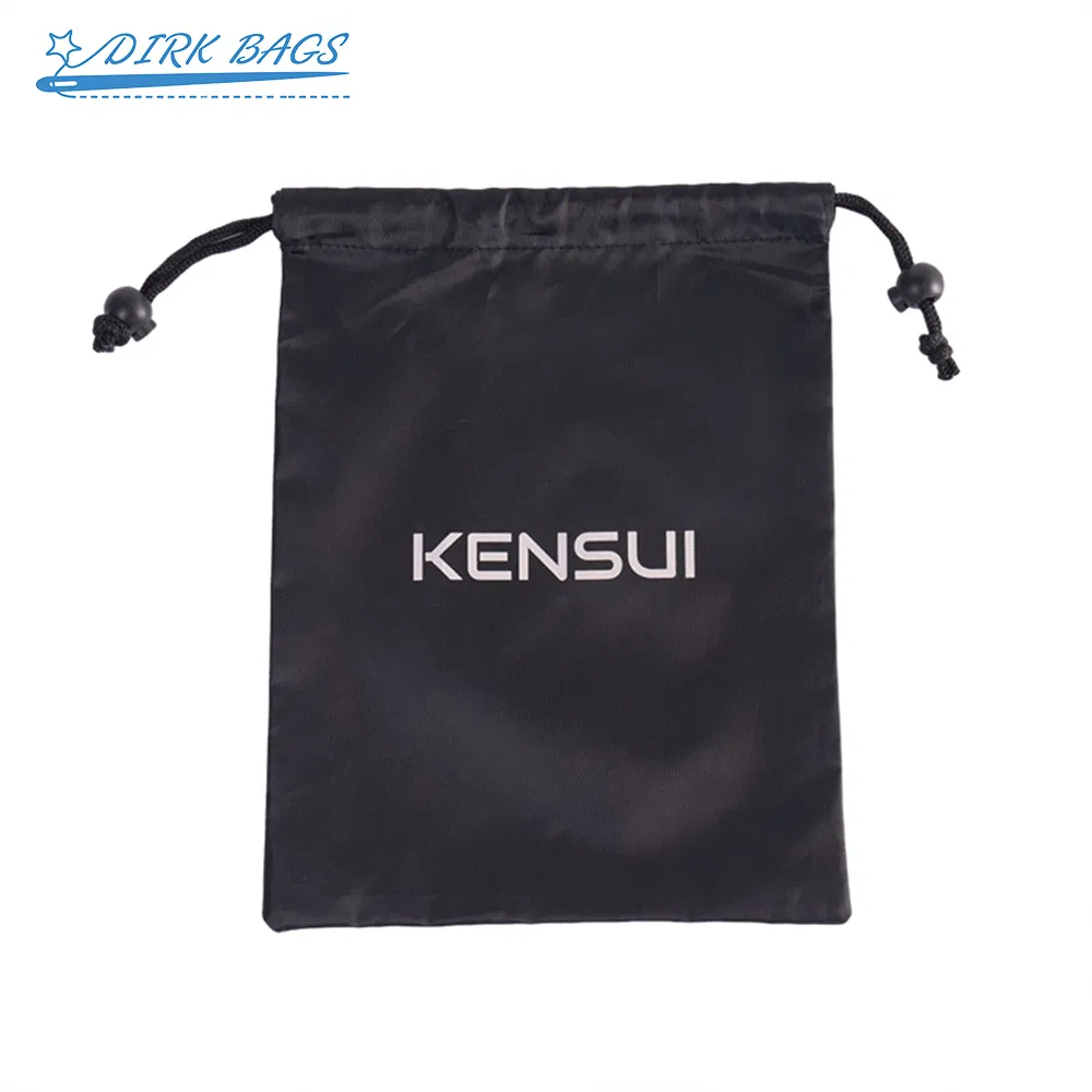Custom Printed Reusable Black Twill Polyester Fabric Drawstring Packaging Bag Pouch Image 1