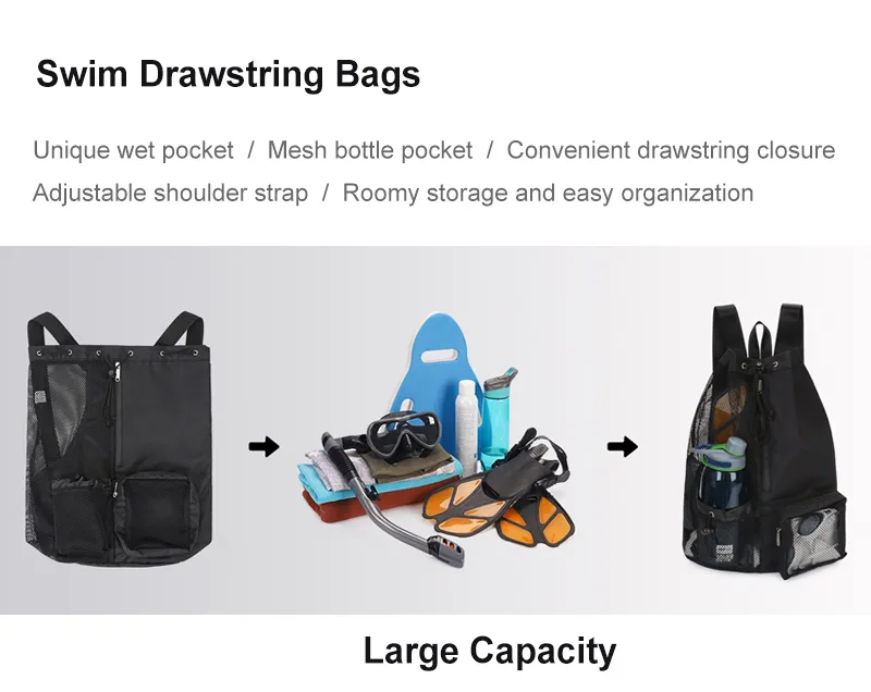 Beach Travel Sports Unisex Nylon Soft Waterproof Customizable Drawstring Backpack Detail 4