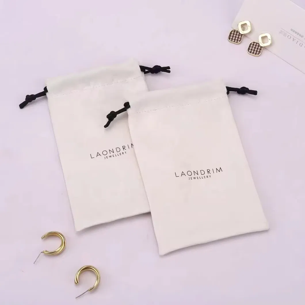 High End Luxury Suede Drawstring Bag for Packaging Jewelry Custom Logo Printed Gift Dust Suede Pouch