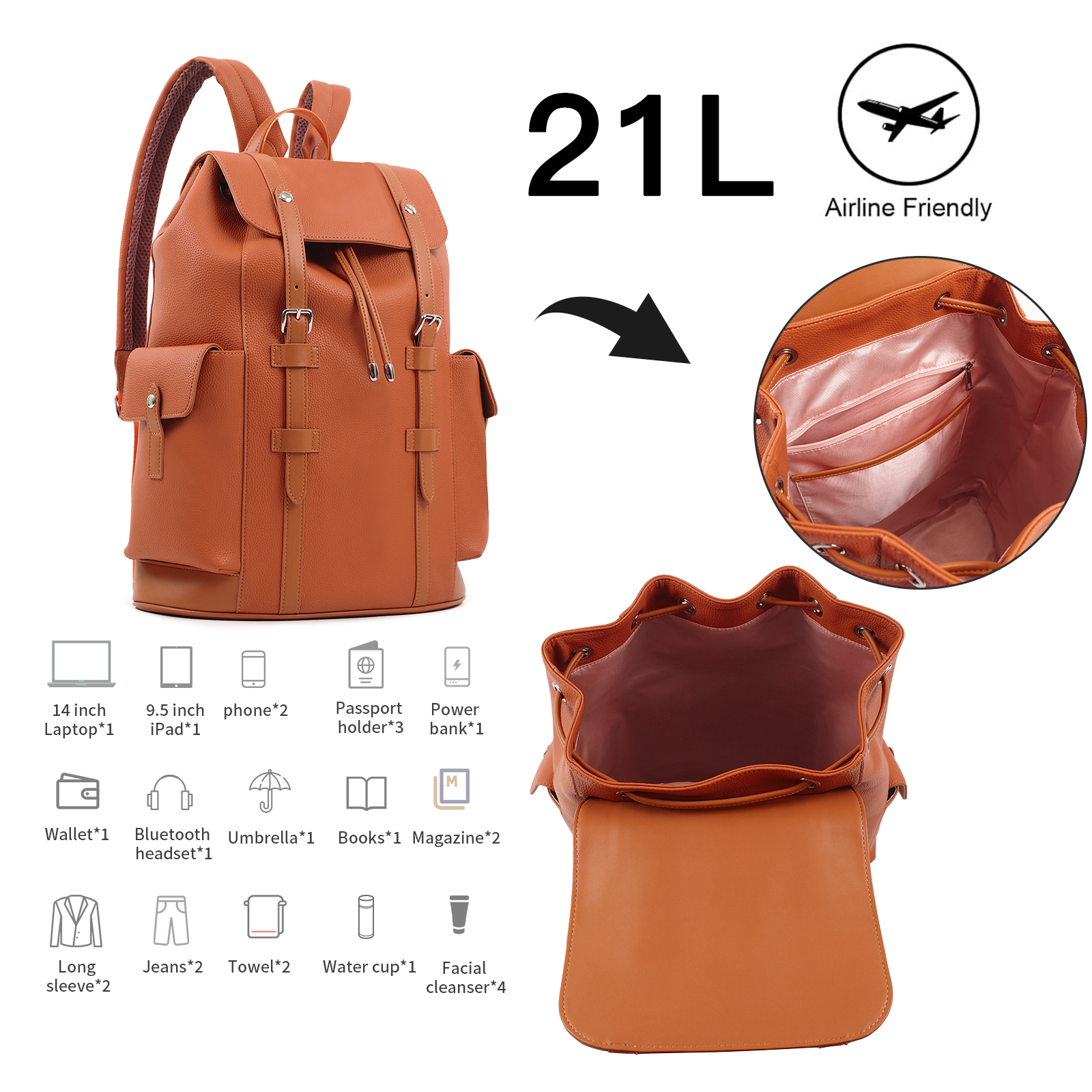 NOVOTE Custom Drawstring Backpack Leather Hip-hop Style Large Capacity Waterproof Custom Drawstring Bag for Travel