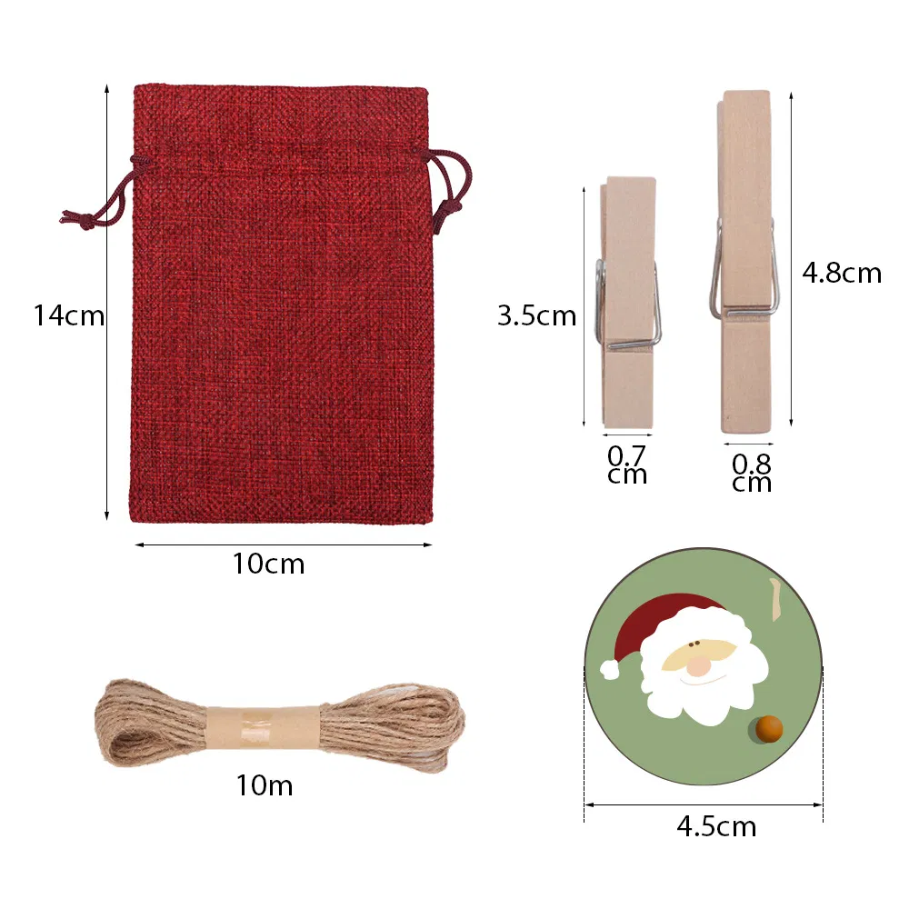 24 Decorative Hanging Small Cloth Bags Advent Calendar Drawstring Linen Bag Christmas Gift Bag Set