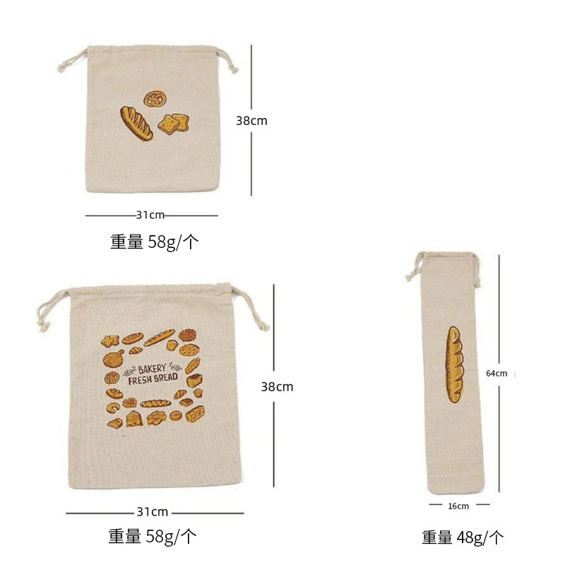 Custom Hot French Baguette Bread Bag Creative Snack Packaging Cotton Bag Reusable Drawstring Shopping Canvas Bag