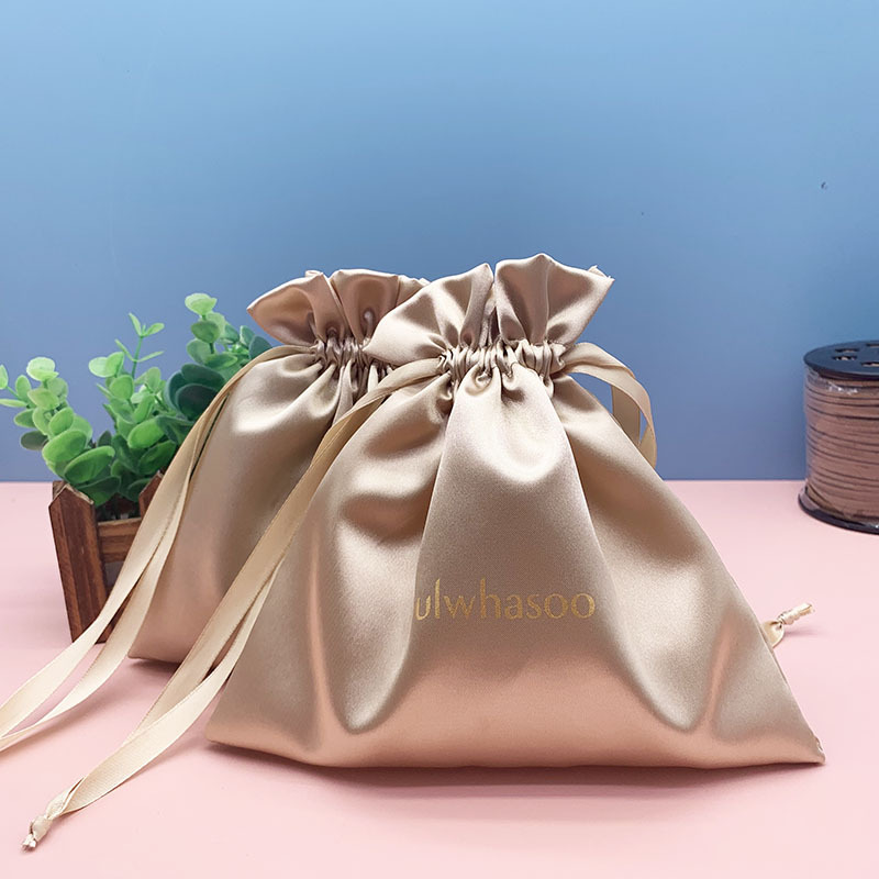 High Quality Custom Print Logo Reusable Travel Portable Candy Color Silk Cloth Jewelry Dust Satin Drawstring Pouch Bag