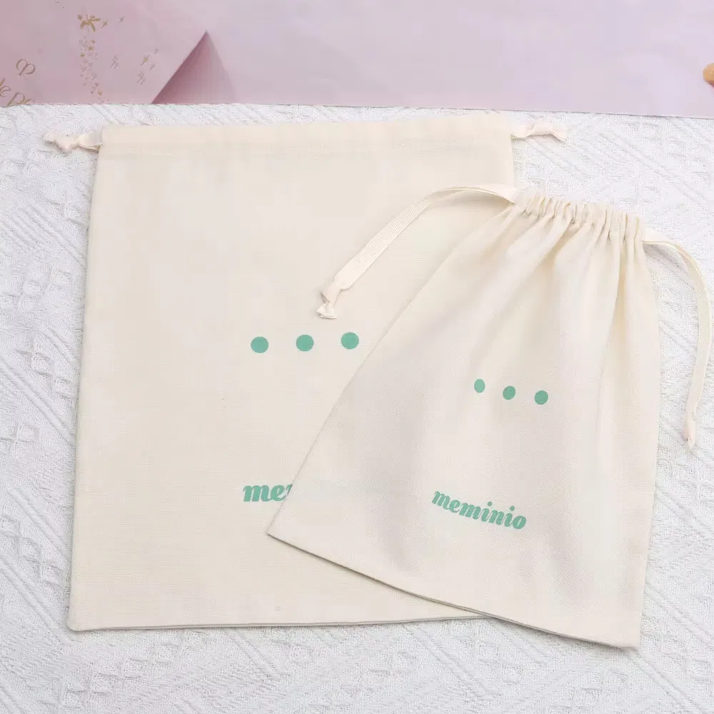 Natural Eco Friendly Cotton Linen Drawstring Bags Small Items Organizer for Travel and Gift with Free Design