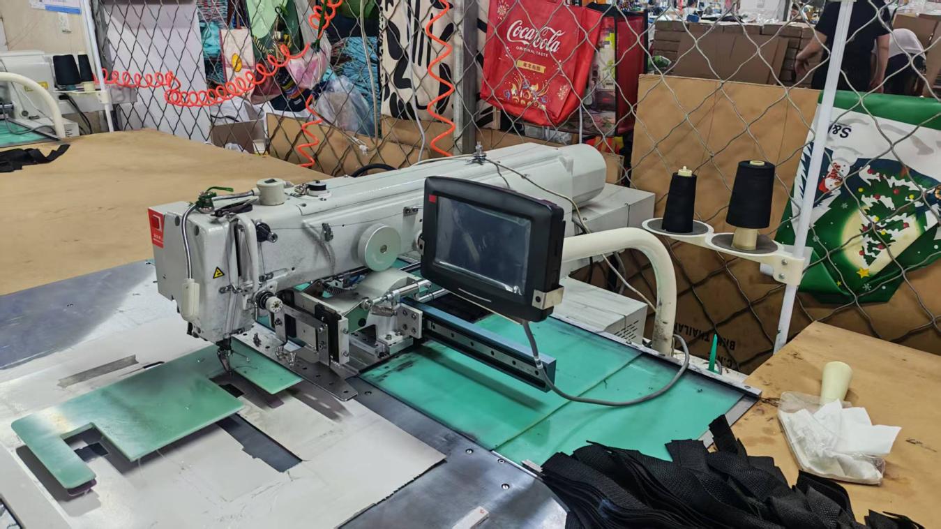 Pattern sewing machine at LAHD for decorative stitching patterns on premium gift bags