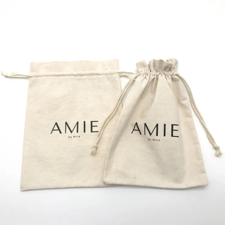 Custom Logo Muslin String Bag Eco Cotton Canvas Drawstring Pouch Bag for Gift