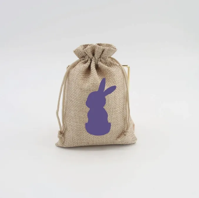 Fashionable 10*14cm Easter Gift Pouch Rabbit Drawstring Cotton Linen Candy Bag