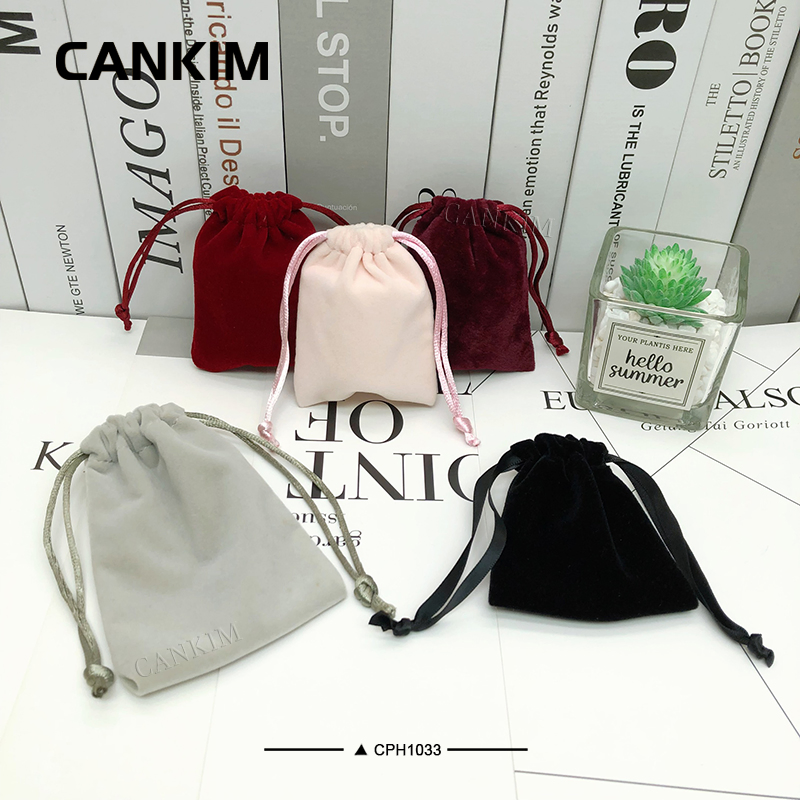 Customized Velvet Jewelry Drawstring Pouches Bag Pink Suede Gift Pouch