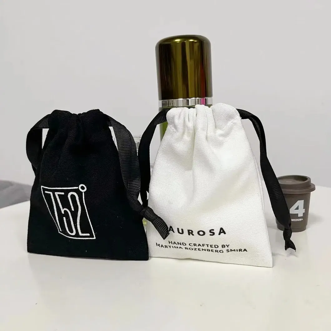 Custom Jewelry Packaging Pouch Customized White Organic Cotton Canvas Drawstring Bag
