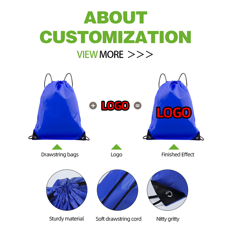 Custom Logo High Quality Custom 420D Polyester Nylon Drawstring Backpack Gym Bags String Back Pack Logo Sport Cinch Sacks