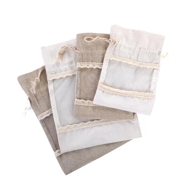 Wholesale Jewelry Jute Drawstring Pouch Creative Candy Gift Bag with Window