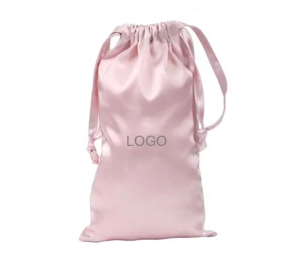 Pink Satin Gift Bag Packaging Jewelry Pouch Pure Silk Drawstring Pouch Eye Mask Sachet Print Logo