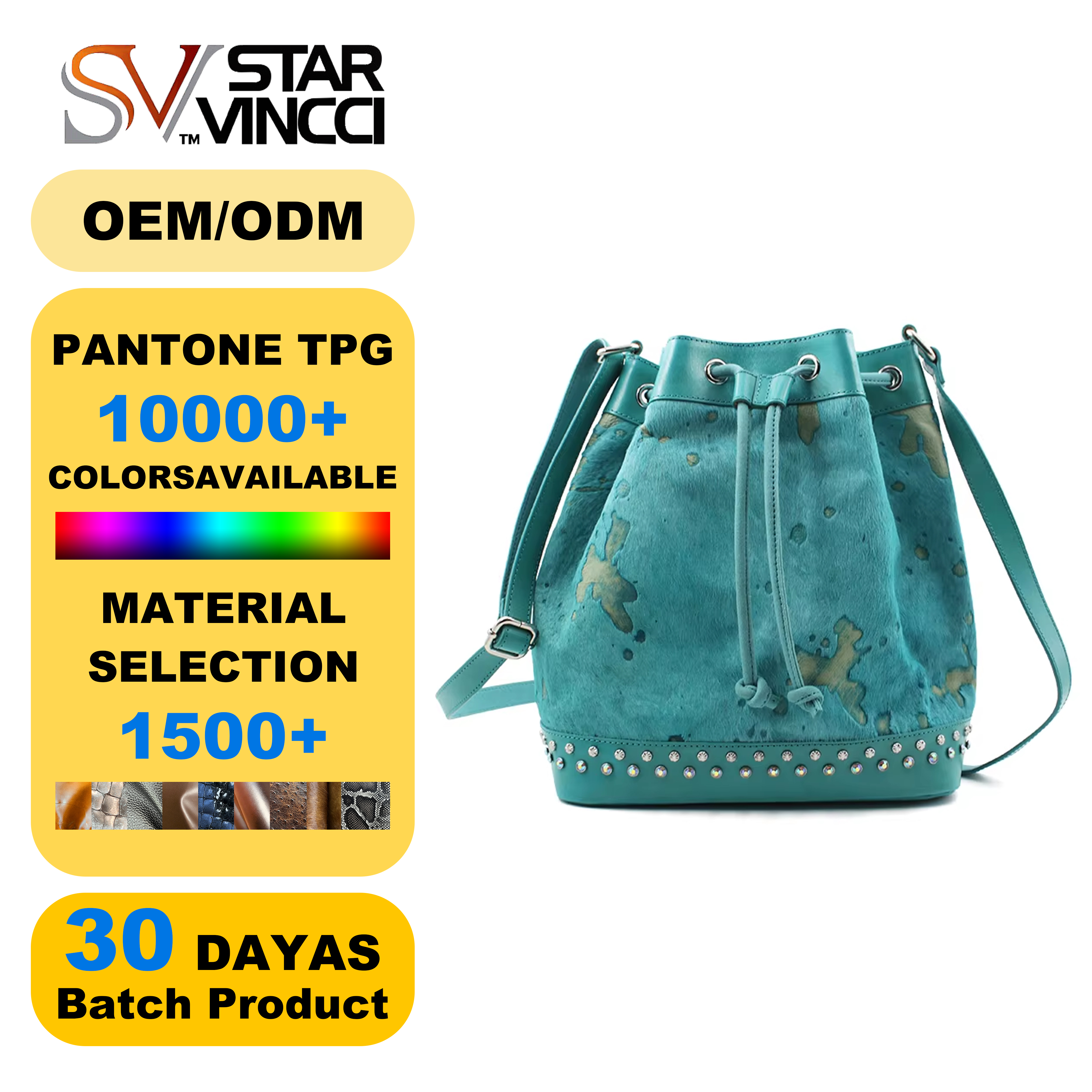 Handmade Horse Hair Drawstring Bag Leather Gem Rivet Shoulder Crossbody Bags for Women