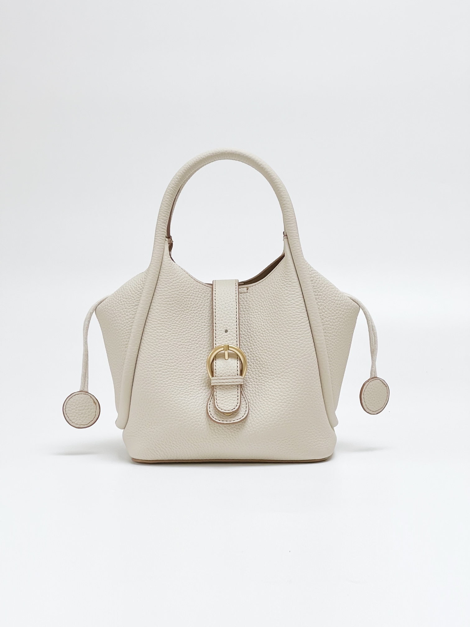 Women's Full-Grain Leather Drawstring Bucket Bag - 21x15x19cm Purse (3 Colors) with Metal Buckle for Daily/Date/Commuting