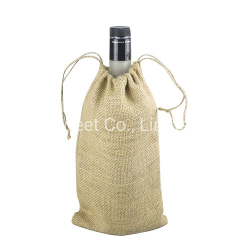 OEM Single Drawstring Jute Burlap Reposado Tequila Bottle Bag