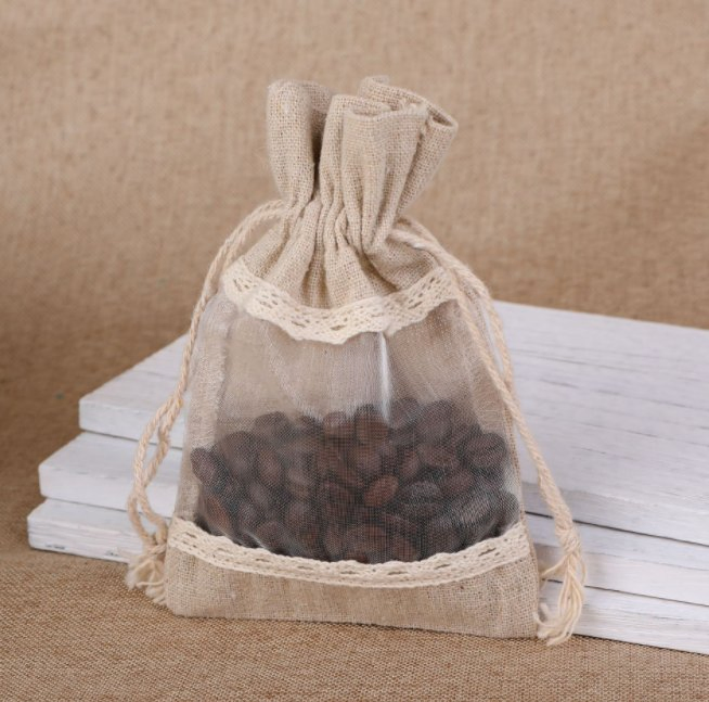 Wholesale Jewelry Jute Drawstring Pouch Creative Candy Gift Bag with Window