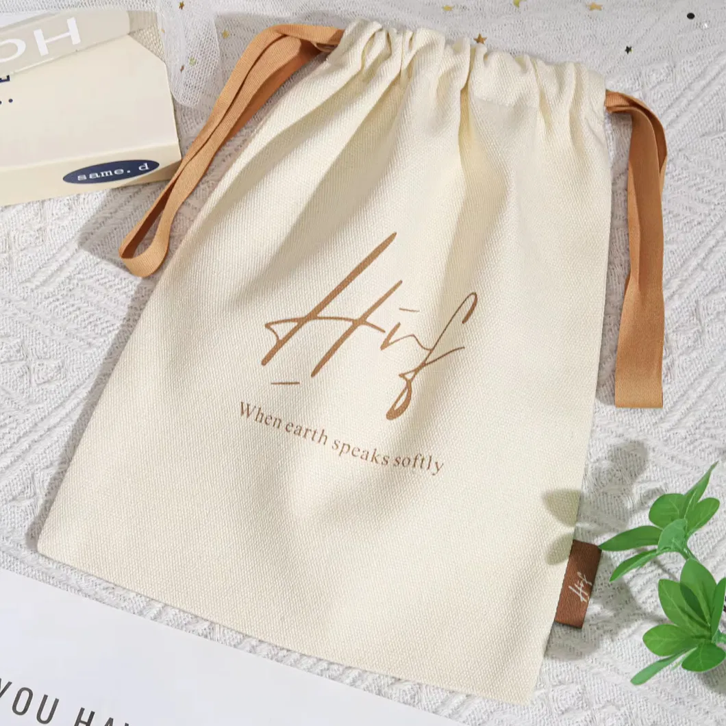 Stylish Custom Logo Canvas Drawstring Bags
