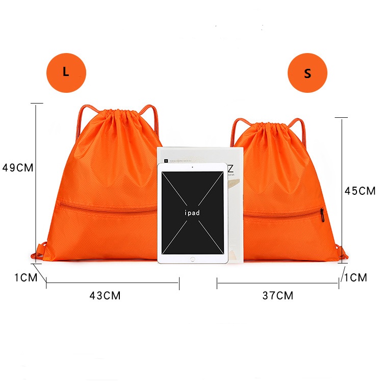 Vietnam Factory Custom Logo Promotional Sport Drawstring Bag Polyester Gym Cinch String Bag with Zipper