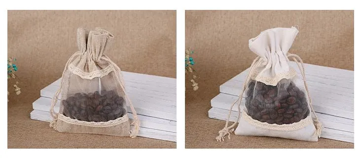 Wholesale Jewelry Jute Drawstring Pouch Creative Candy Gift Bag with Window