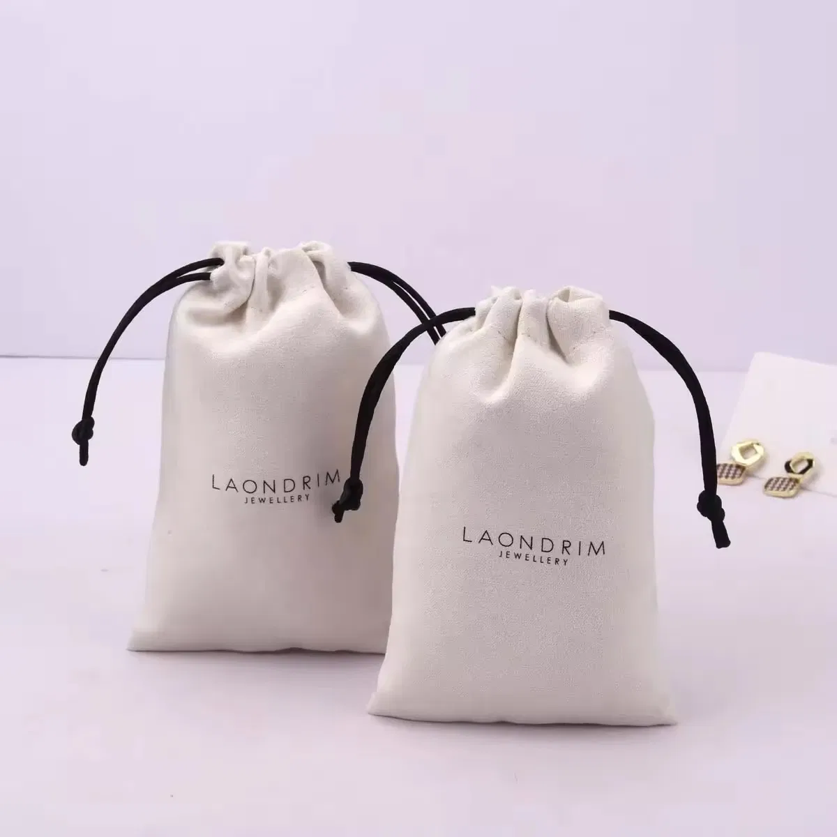 High End Luxury Suede Drawstring Bag for Packaging Jewelry Custom Logo Printed Gift Dust Suede Pouch