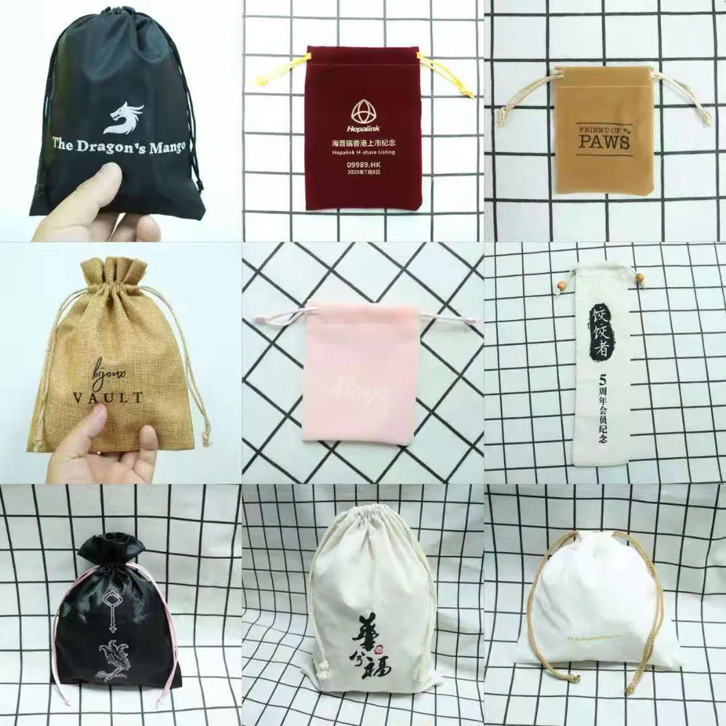Source Manufacturers Promote The New Linen Bag with Delicate Texture and Drawstring Mouth Cotton Bag Food Tea Small Storage Bag