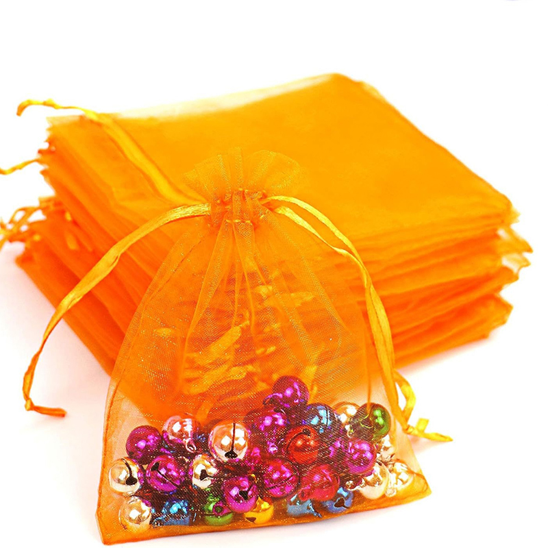 100PCS Small Glossy Mesh Organza Bags 3.6x4.8" Sheer Drawstring Jewelry Party Wedding Favor Candy Bracelet Packaging