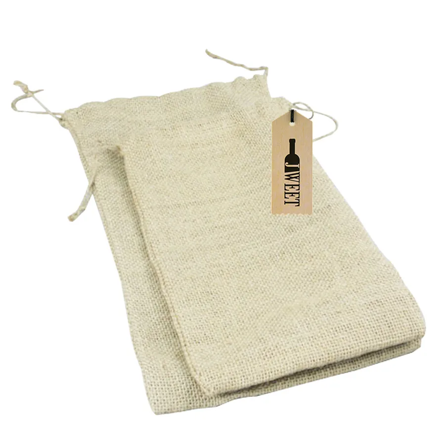 OEM Single Drawstring Jute Burlap Reposado Tequila Bottle Bag