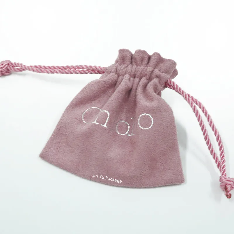 Custom Pink Color Suede Fabric Velvet Drawstrings Jewelry Gift Pouch