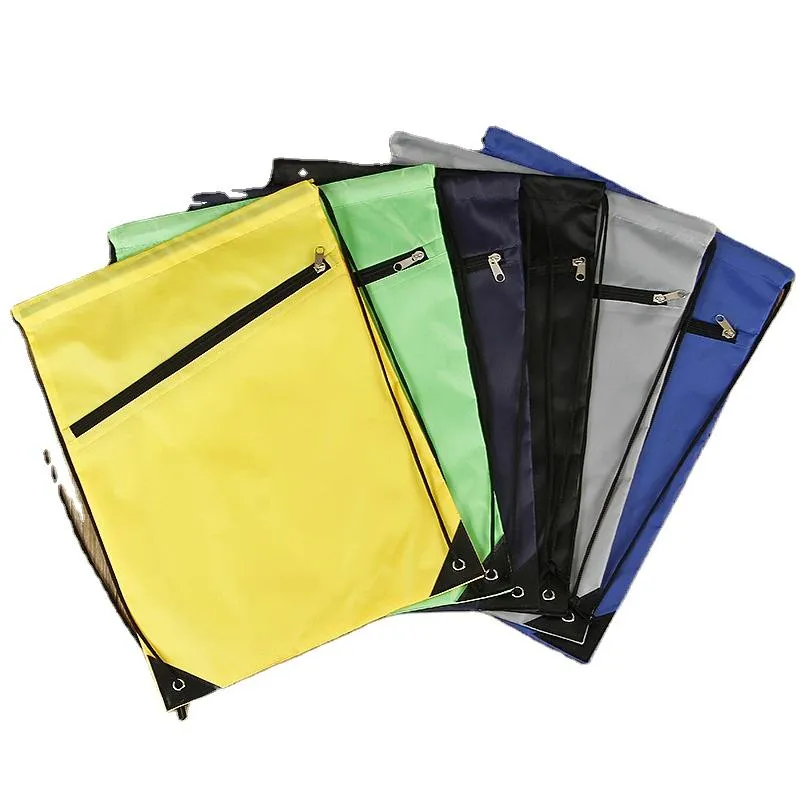 Custom Polyester Nylon Drawstring Backpack with Zipper Pocket Waterproof Gym Sports Training Bag