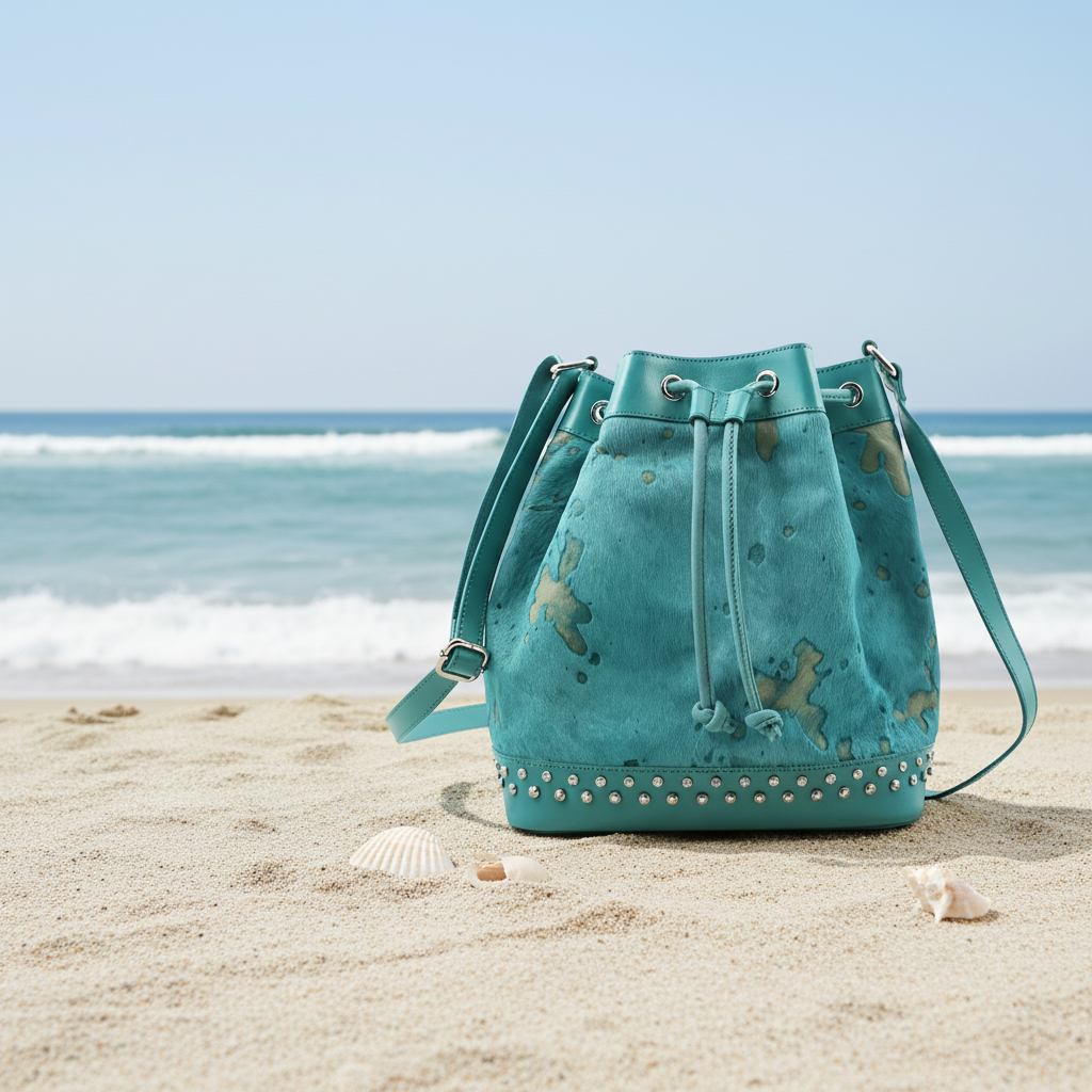Handmade Horse Hair Drawstring Bag Leather Gem Rivet Shoulder Crossbody Bags for Women