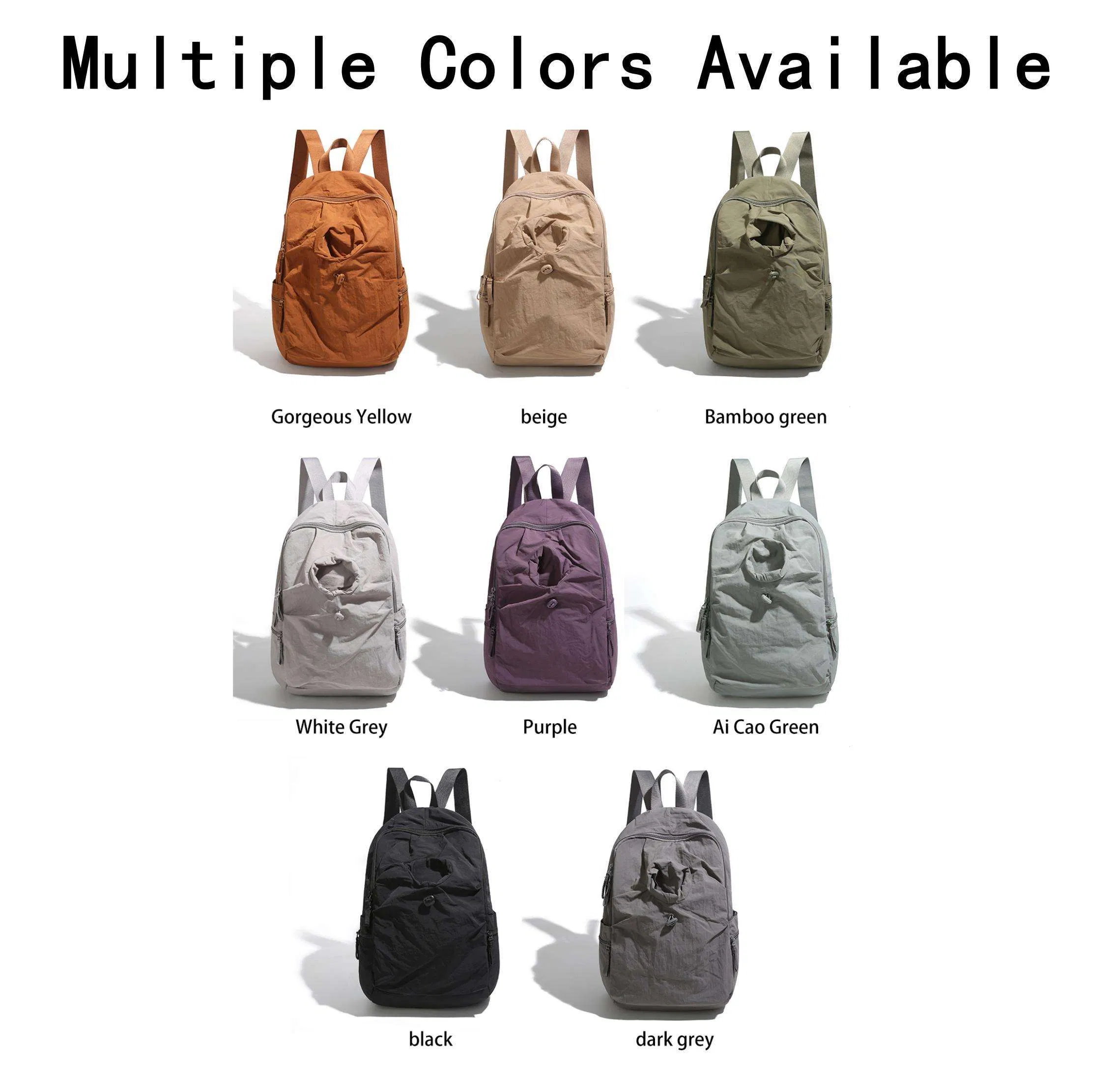 Light Green Unisex Nylon Backpack Drawstring Water Bottle Outer Pocket Custom Logo Polyester Lining Zipper Closure for Leisure Travel School