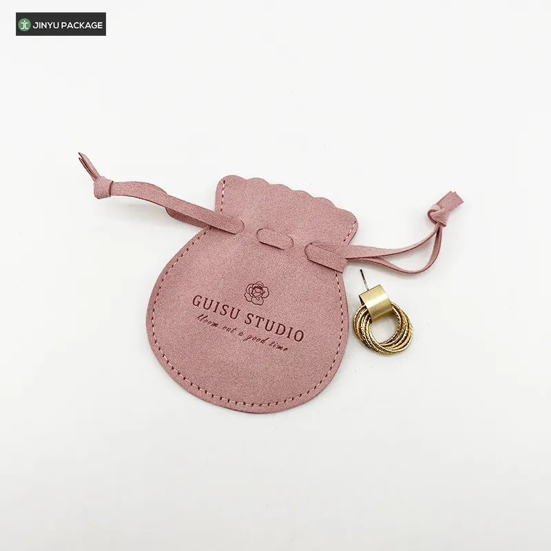 Luxury Suede Microfiber Drawstring Jewelry Pouch Bags Factory with Embossing Logo