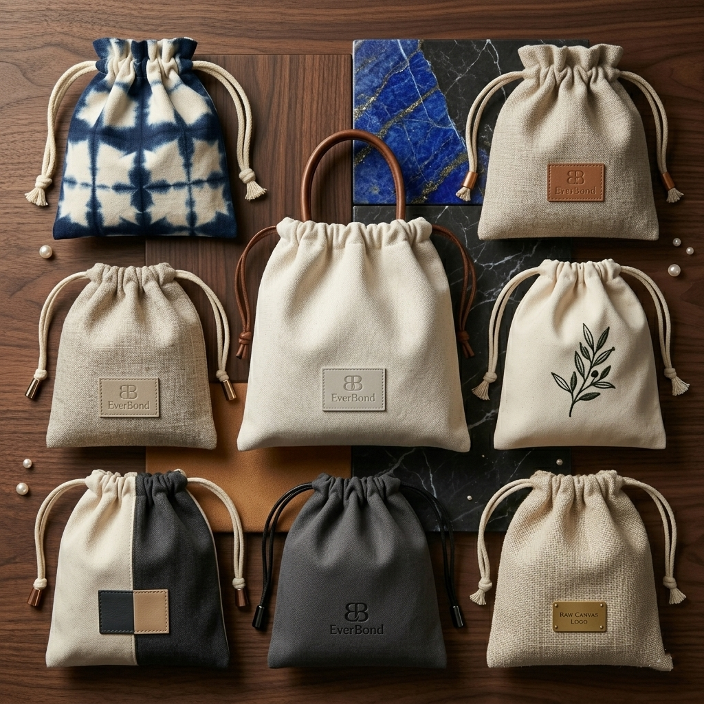 Premium Custom Logo Cotton Canvas Drawstring Bag Luxury Velvet Gift Pouches For Jewelry Handbag Purse Packaging Dust Bag