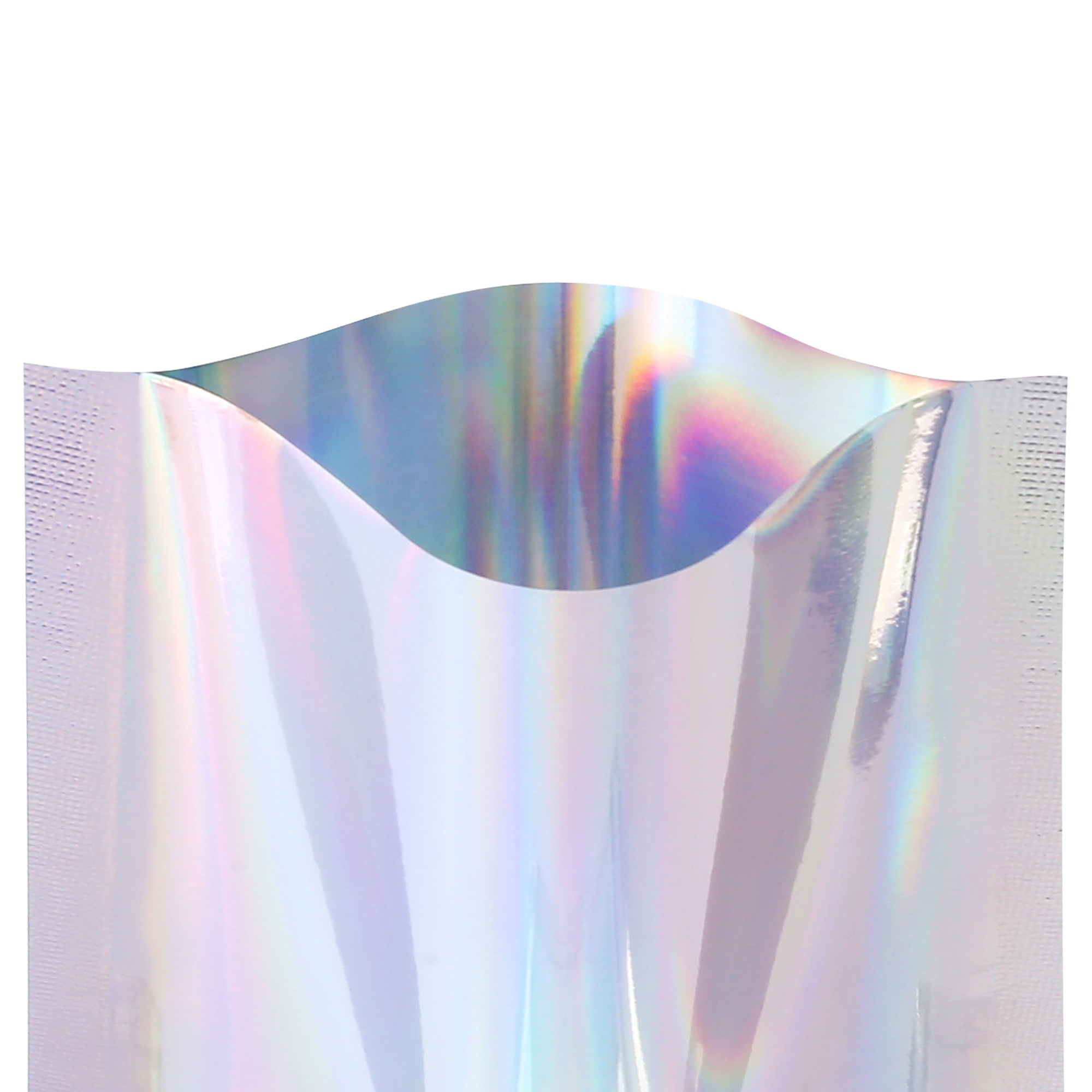 Personalized Glossy Silver Holographic Flat Foil Mylar Three Side Seal Bags Plastic Smell Proof Food Package Bag 100pcs/Pack