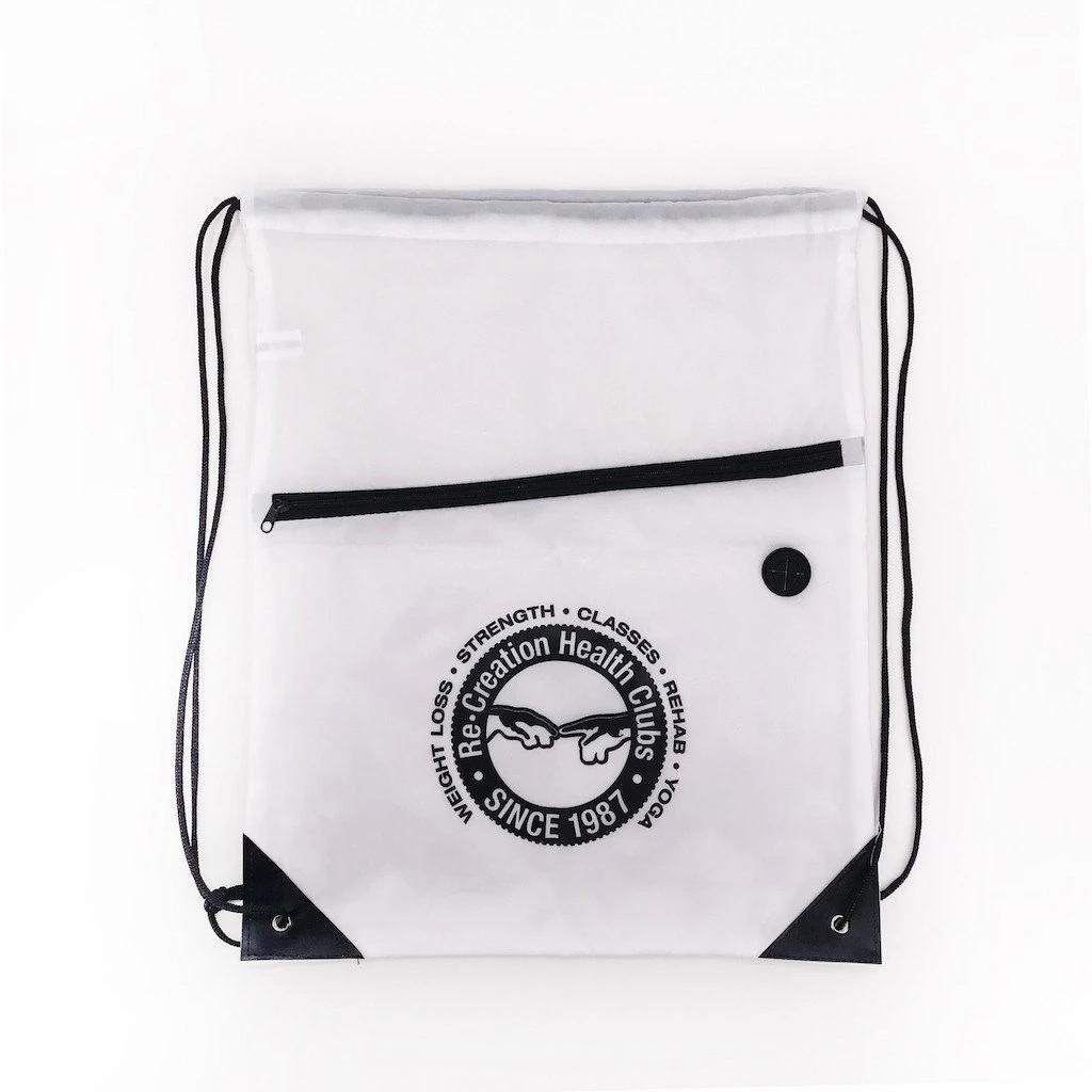 New Style Custom logo Zipper Polyester Drawstring Backpack Bags Cinch Sack