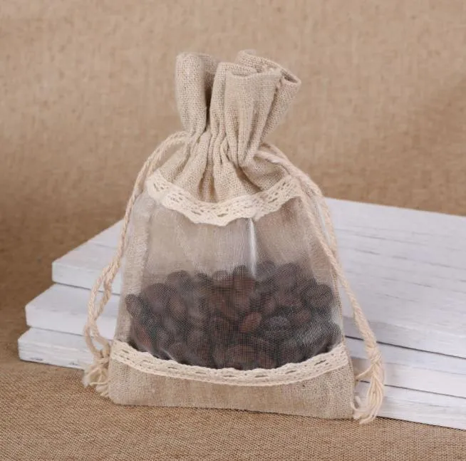 Wholesale Jewelry Jute Drawstring Pouch Creative Candy Gift Bag with Window