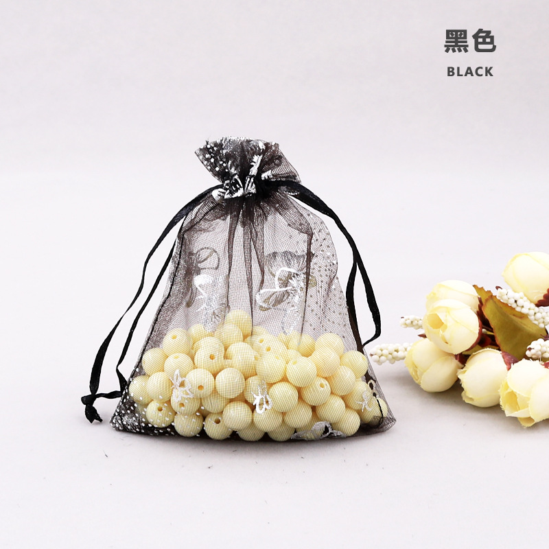 Metallic Gold Silver Foil Butterfly Organza Pouches Wholesale Drawstring Bags for Jewelry Cosmetics Christmas Gift Packaging