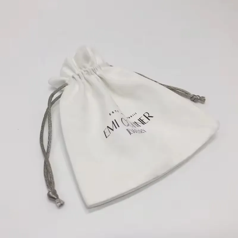 White Soft Velvet Suede Jewelry Pouch Small Fabric Jewelry Drawstring Bag