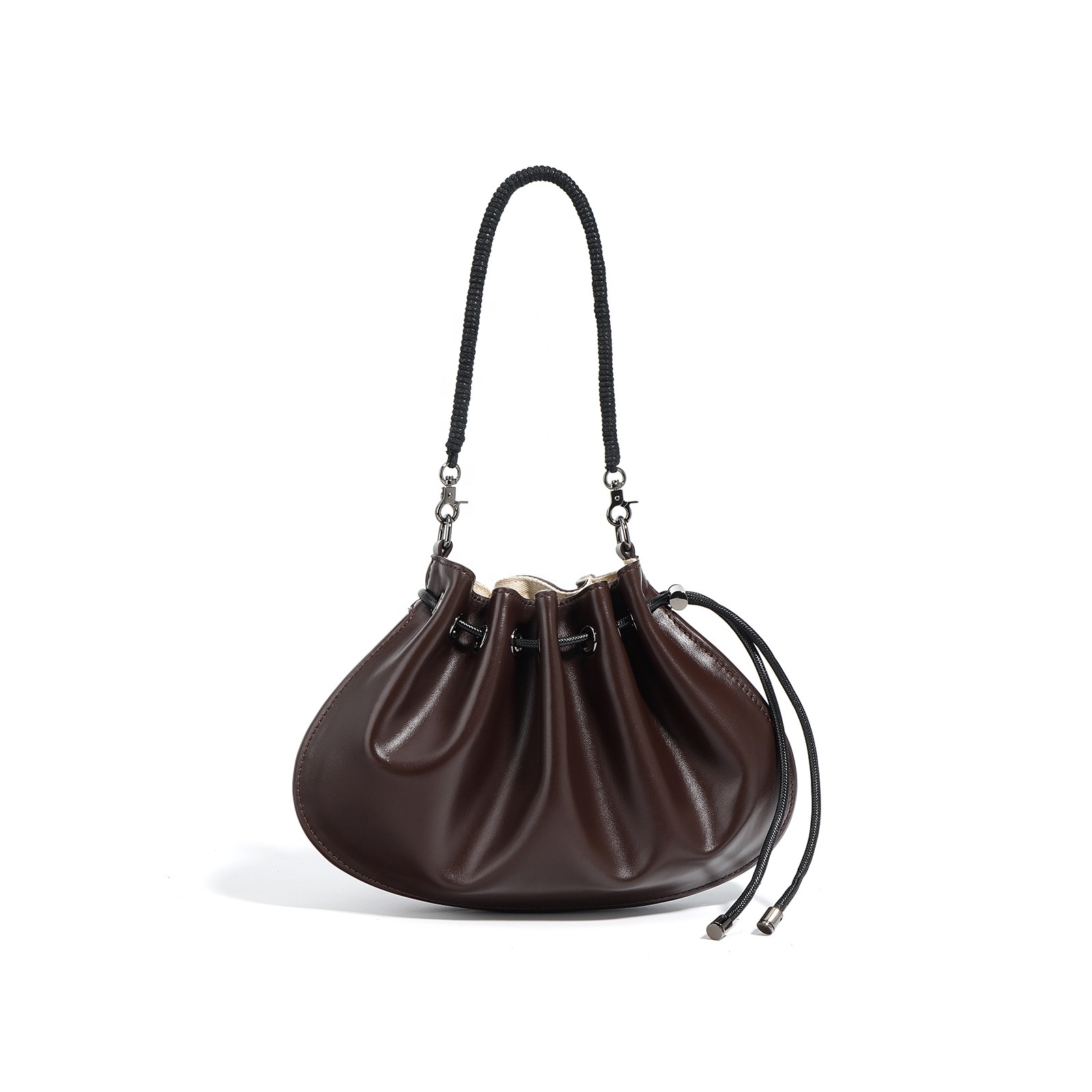Fashion Shell Drawstring Bag Ladies Genuine Cowhide Leather Shoulder Crossbody Girls Designer Women Bag Purses and Handbags