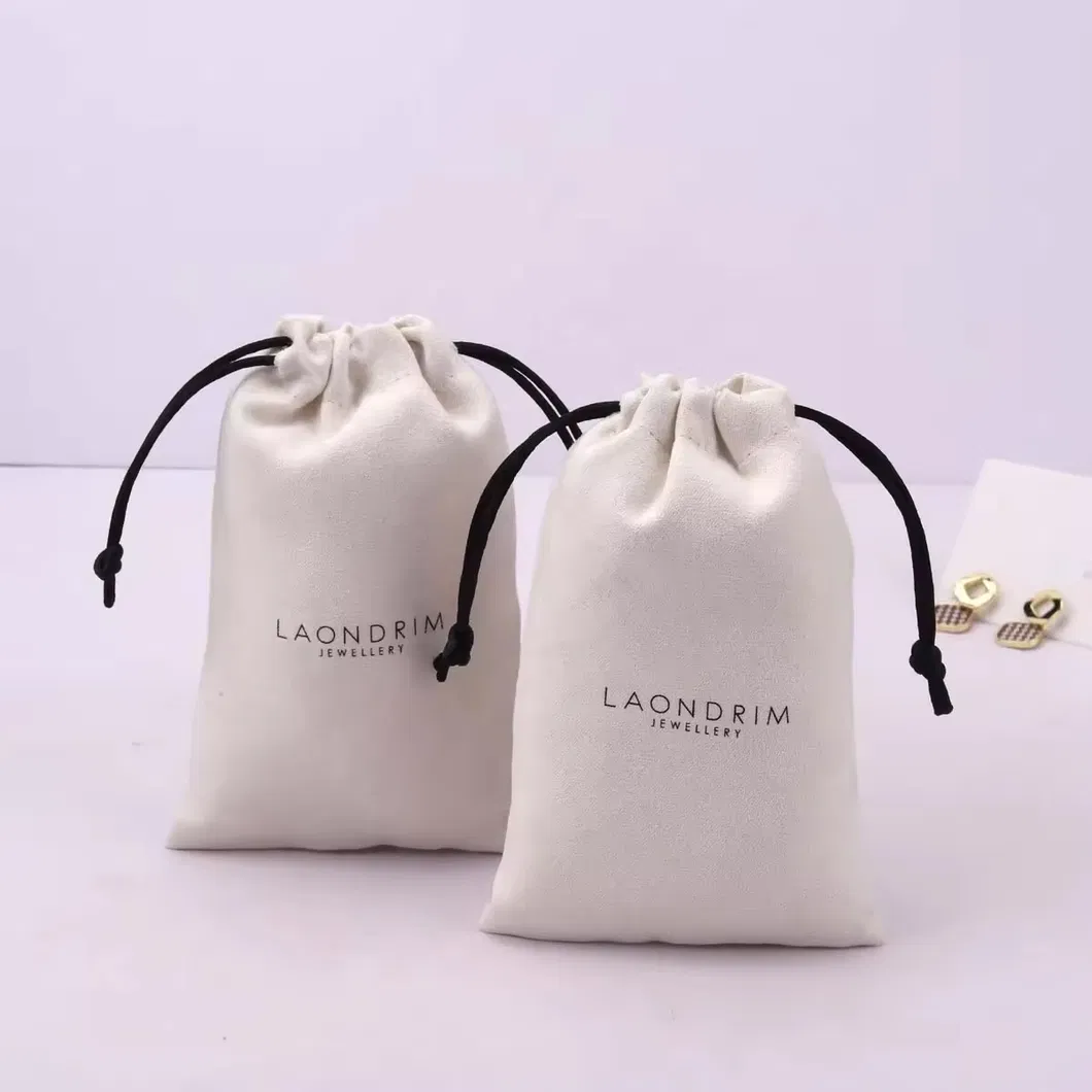 High End Luxury Suede Drawstring Bag for Packaging Jewelry Custom Logo Printed Gift Dust Suede Pouch