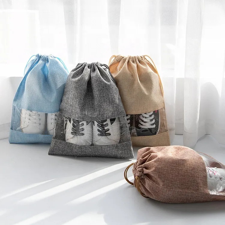 Wholesale Factory Price Travel Clothes Dustproof Linen Drawstring Cotton Shoe Bag