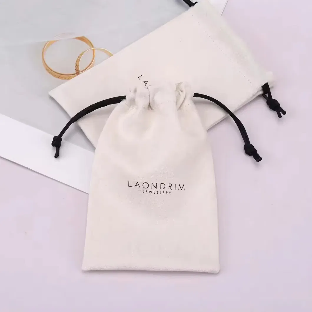 High End Luxury Suede Drawstring Bag for Packaging Jewelry Custom Logo Printed Gift Dust Suede Pouch