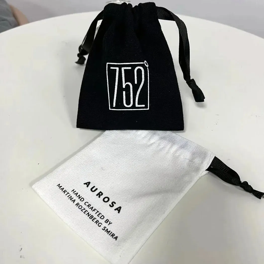 Custom Jewelry Packaging Pouch Customized White Organic Cotton Canvas Drawstring Bag