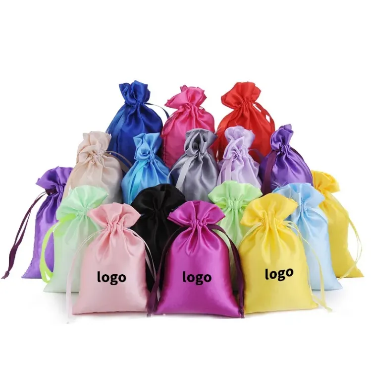 Custom Size Logo Lady Jewelry Drawstring Silk Satin Gift Dust Pouch