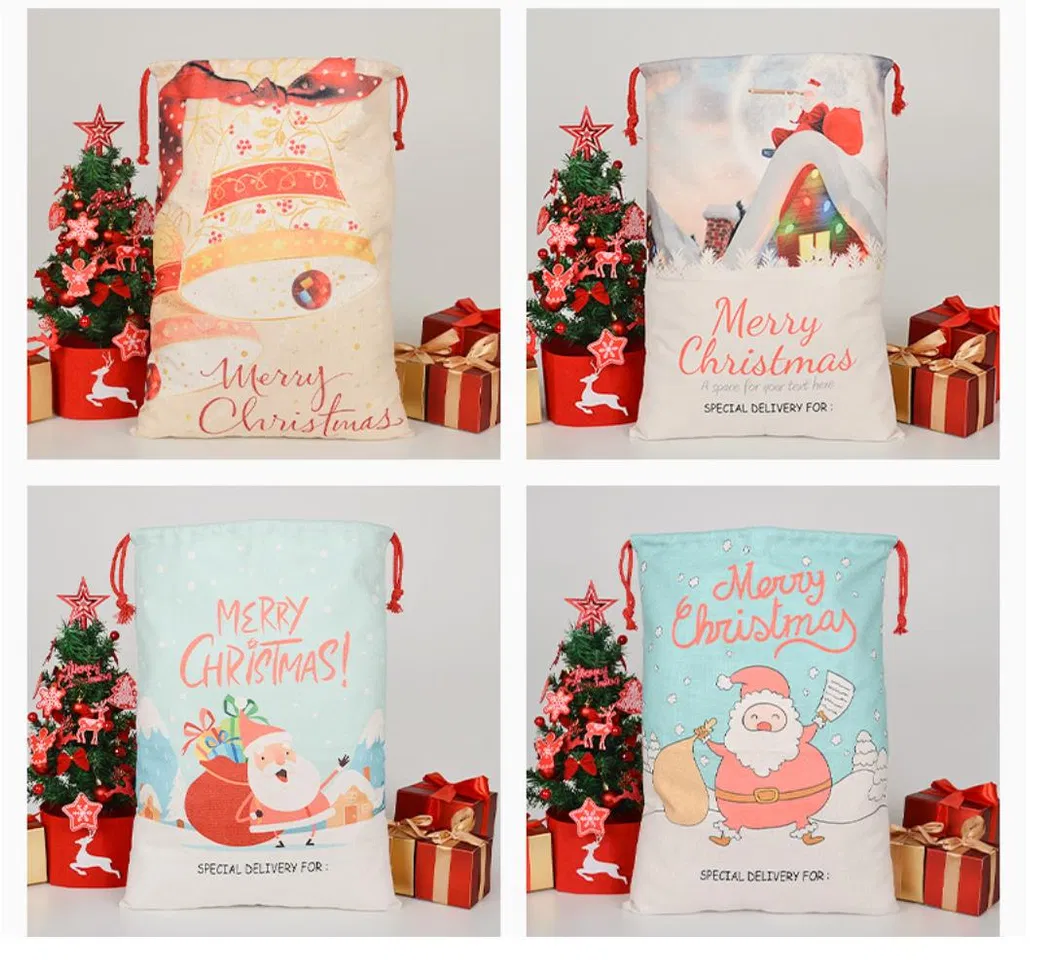 Christmas Decoration Gift Bag Santa Drawstring Pouch Cotton Bag Jute Bag