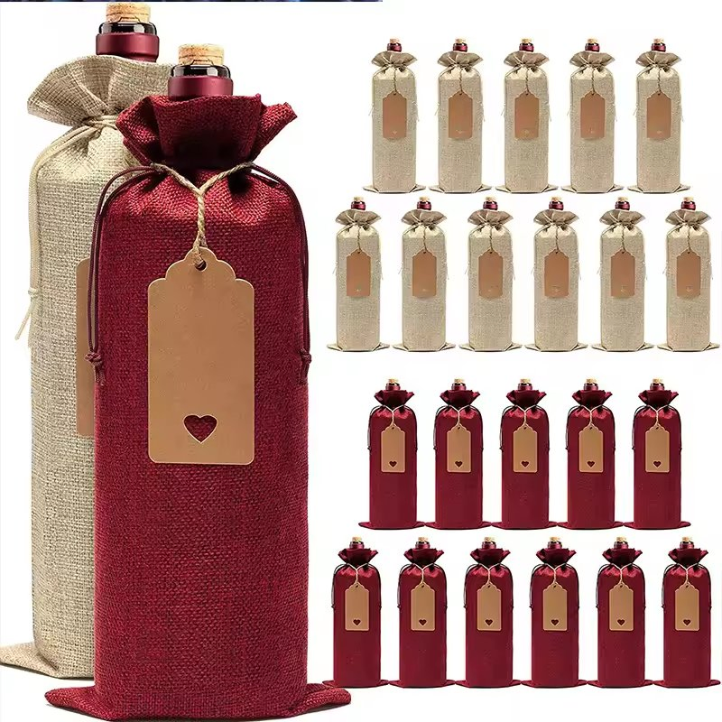 Linen Drawstring Bags Wine Champagne Packaging Bag Custom Logo